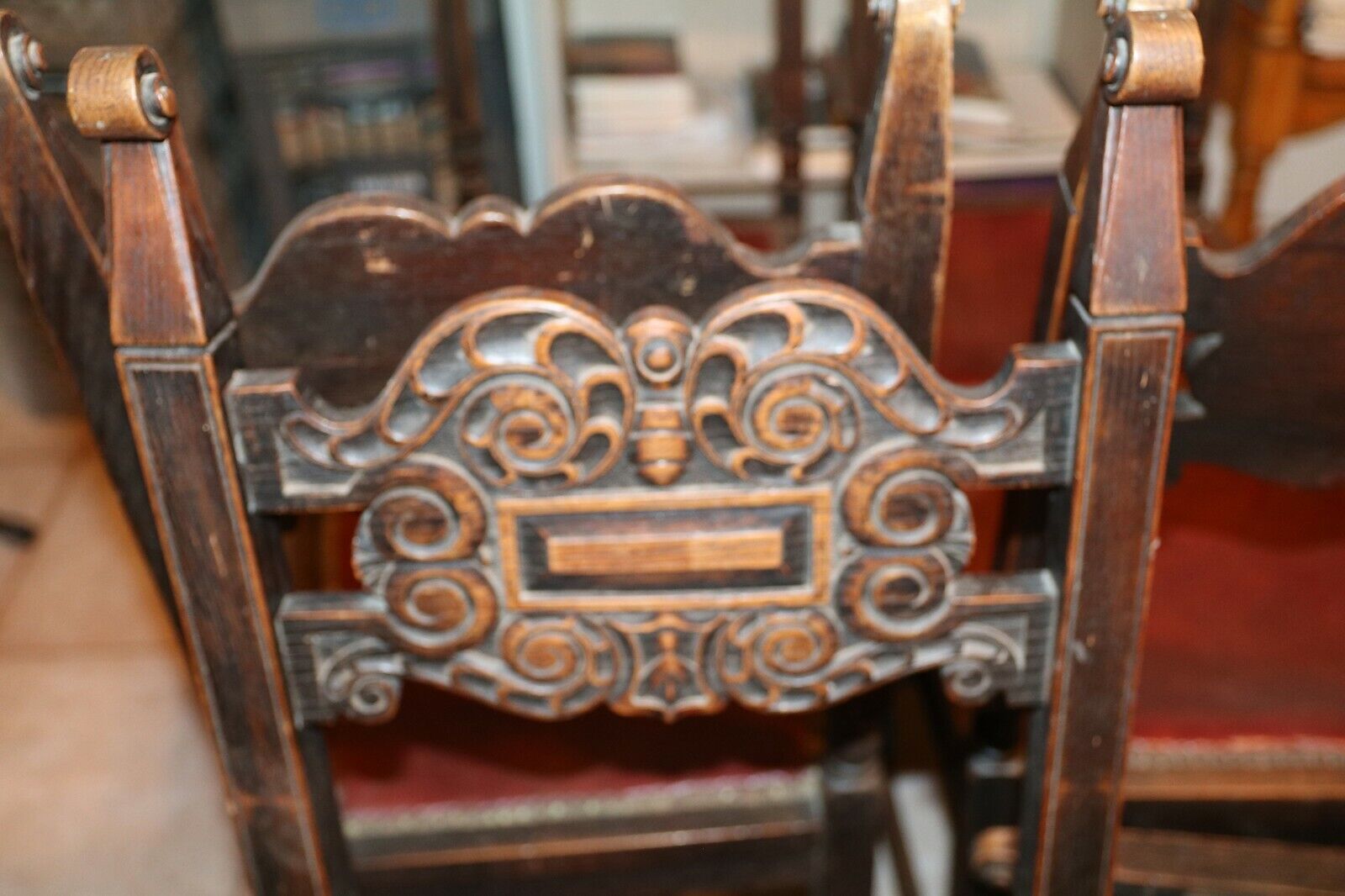 Set of 4 Antique High Back Wood Chairs