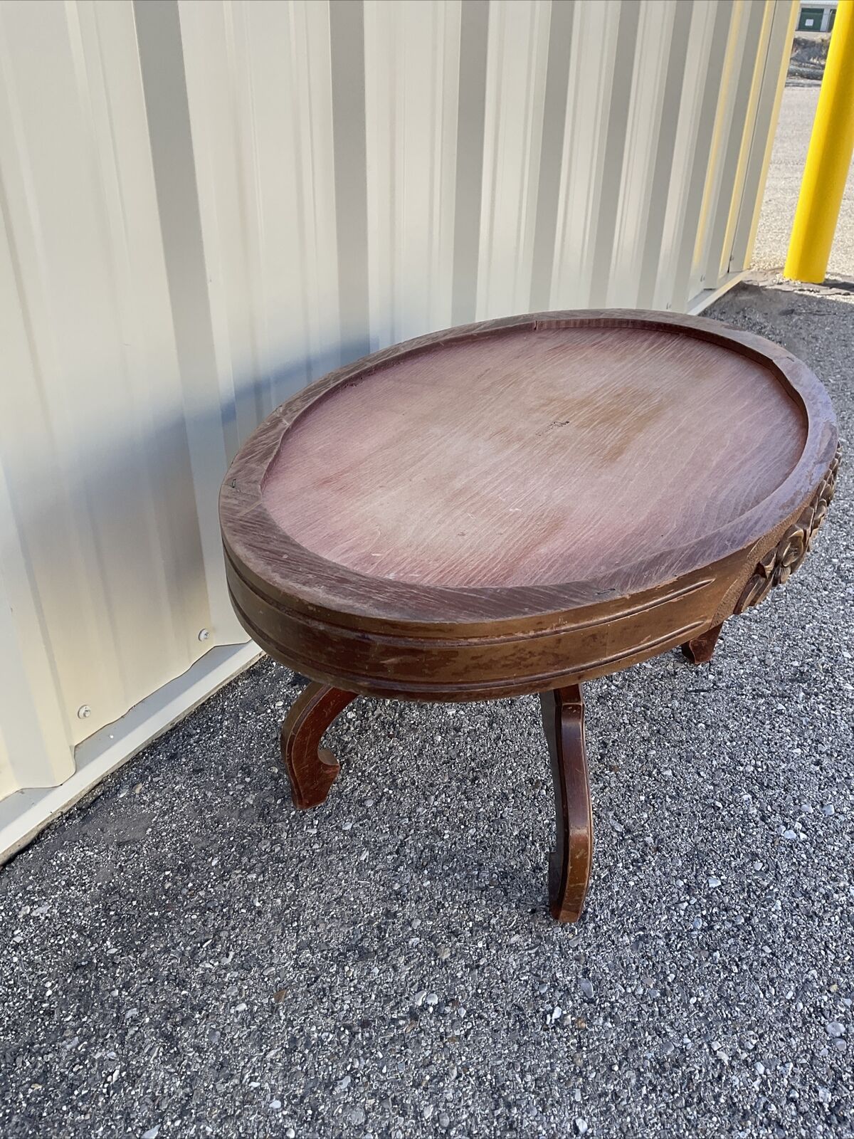 Carved oval marble top Victorian coffee table