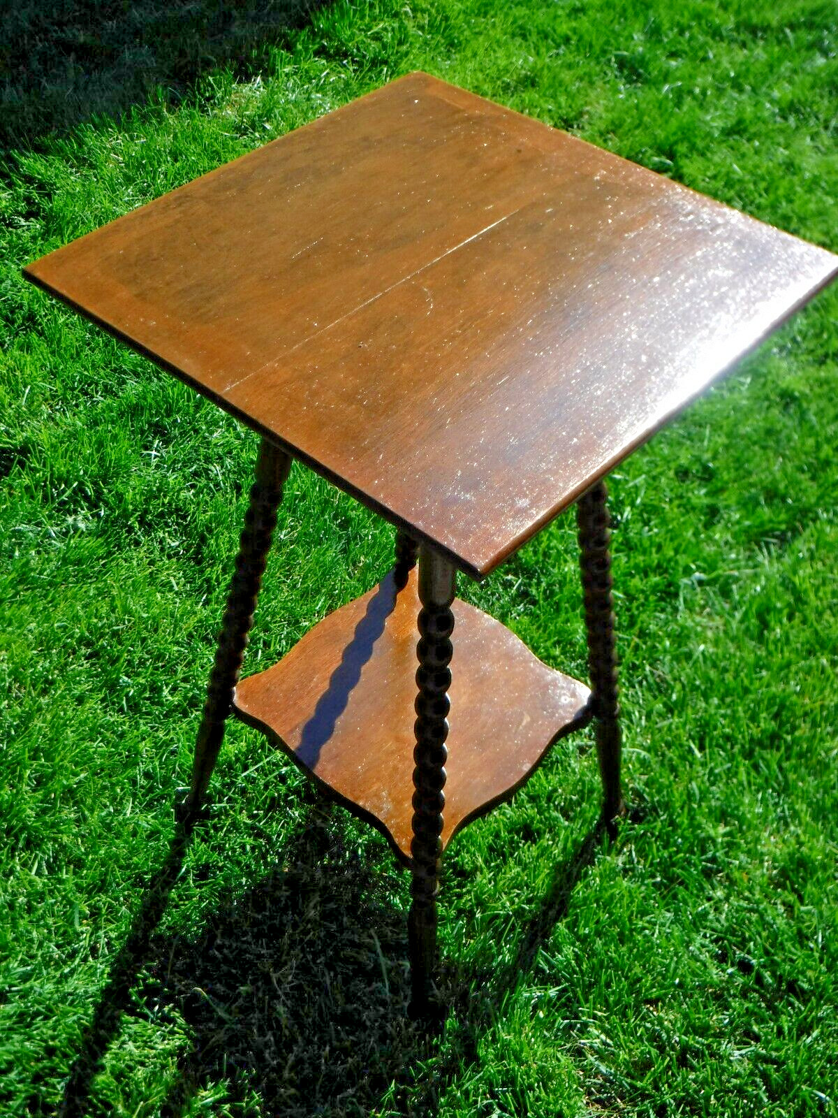 Victorian style 15" square table with bobbin leg