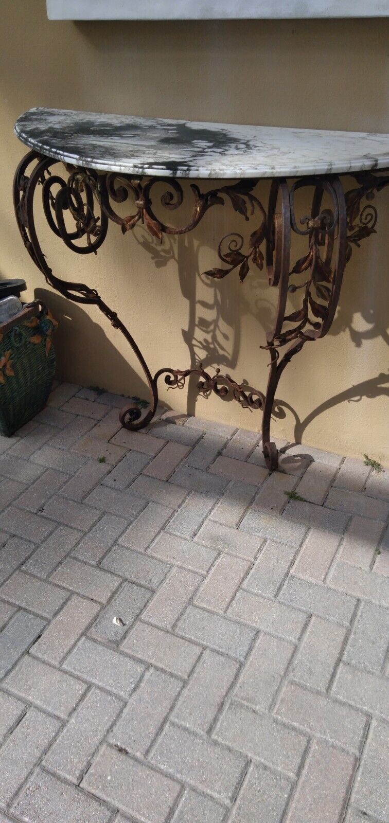Antique Wrought Iron Table with Marble Top 50x40x17