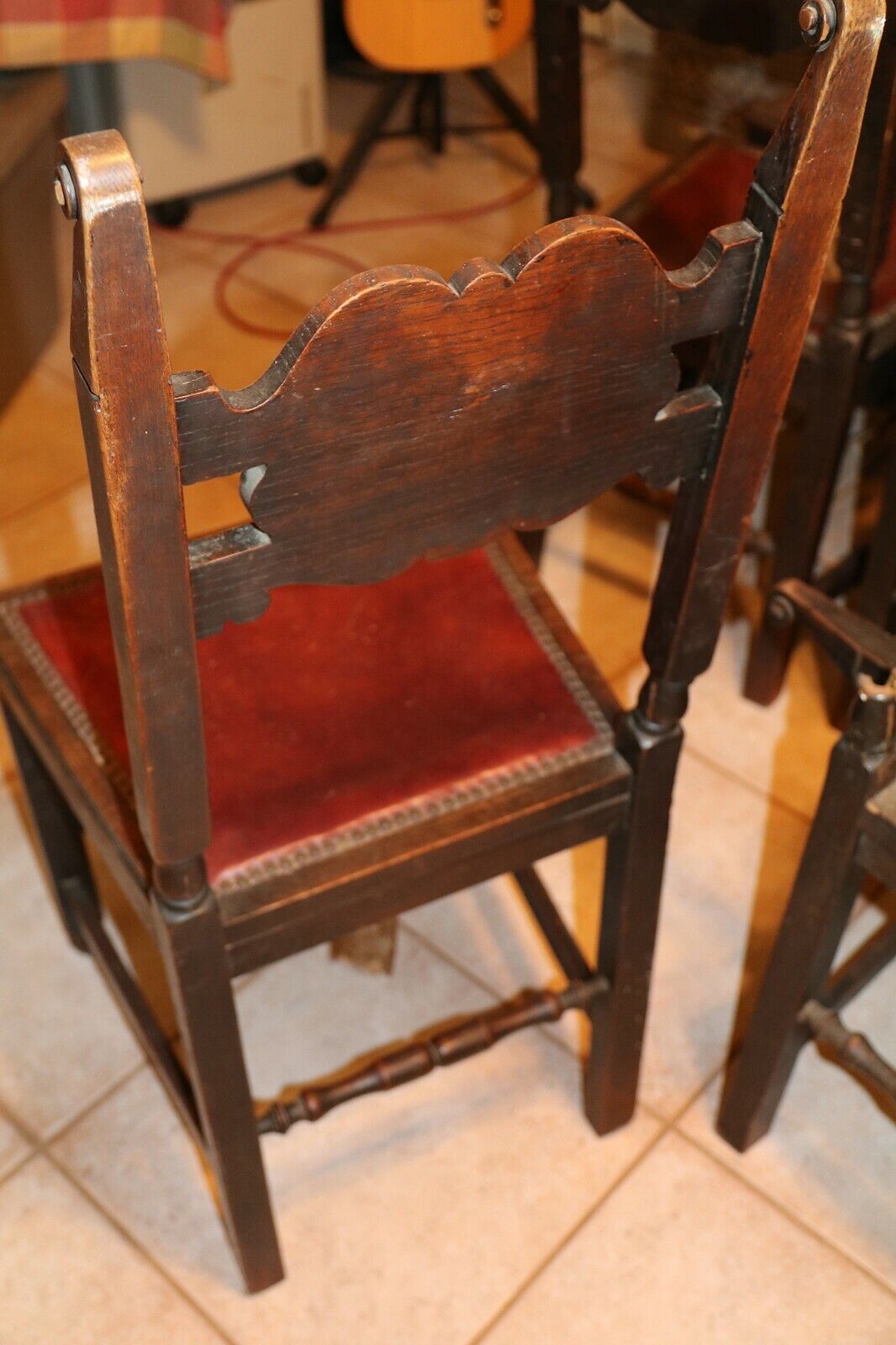 Set of 4 Antique High Back Wood Chairs