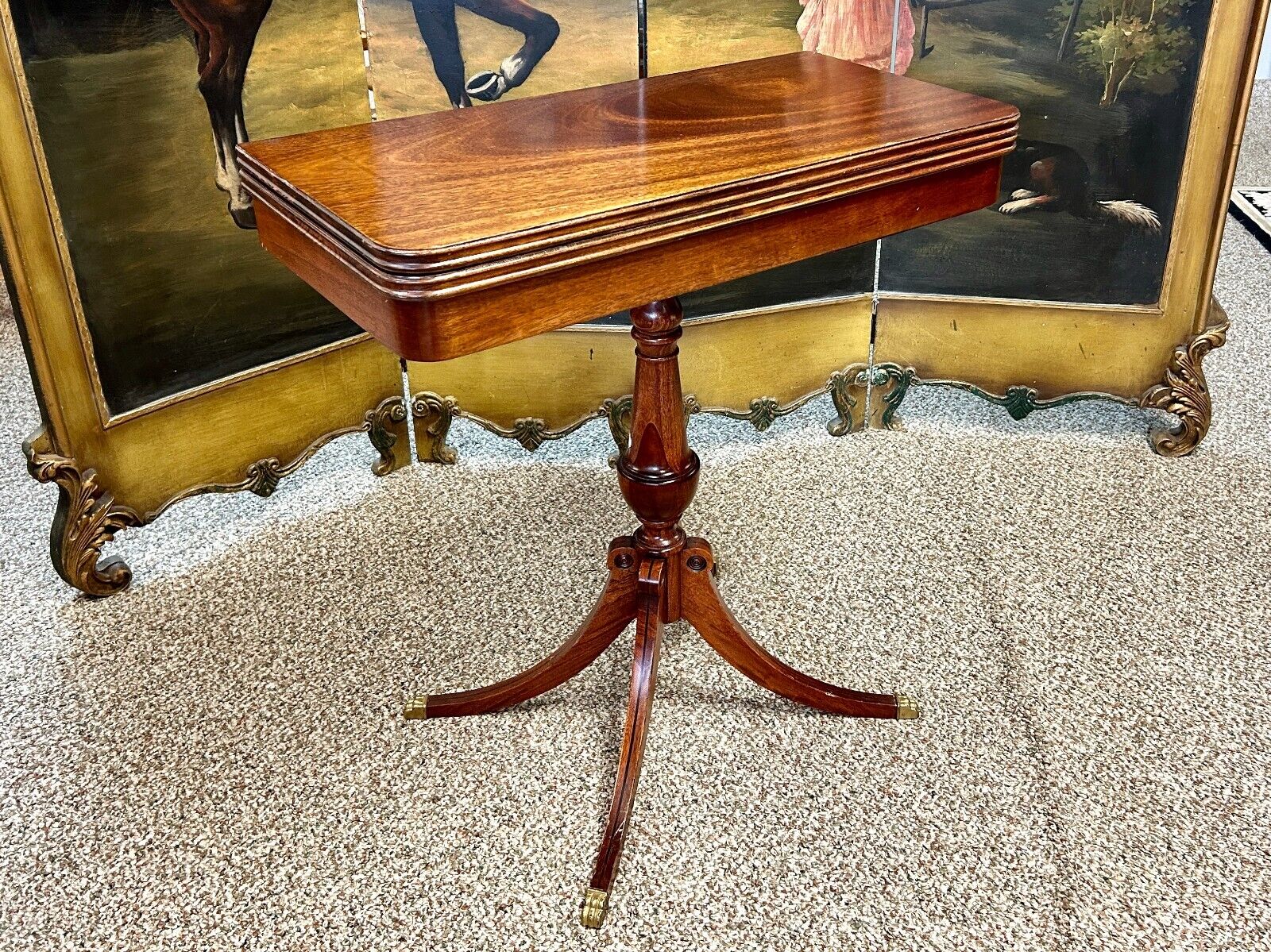 Vintage Mahogany Game Table with Swivel Folding Top