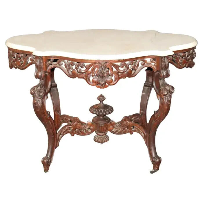 Elegant John Henry Belter Rosewood Carved Marble Table