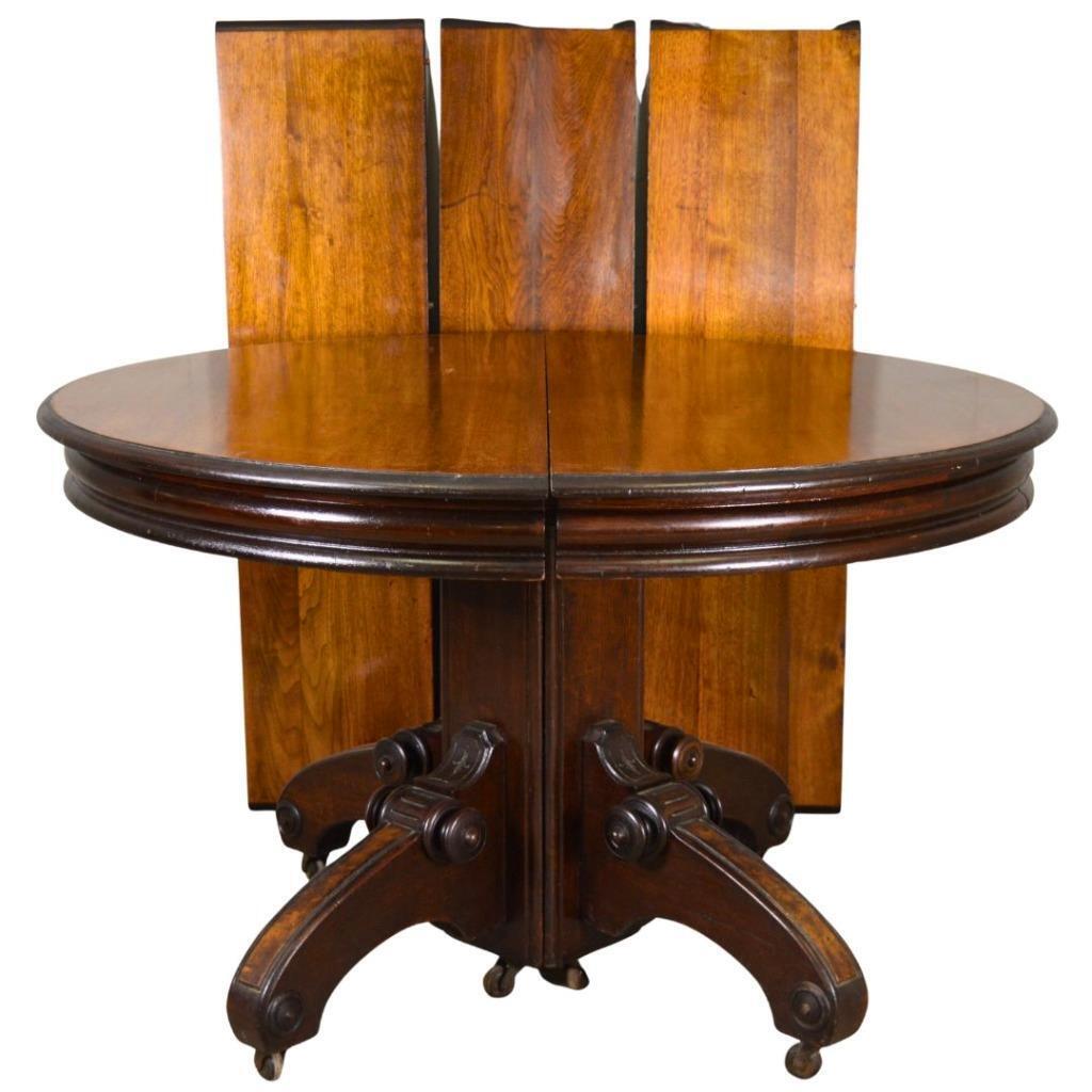 Victorian Round Walnut Banquet Table with 3 Leaves