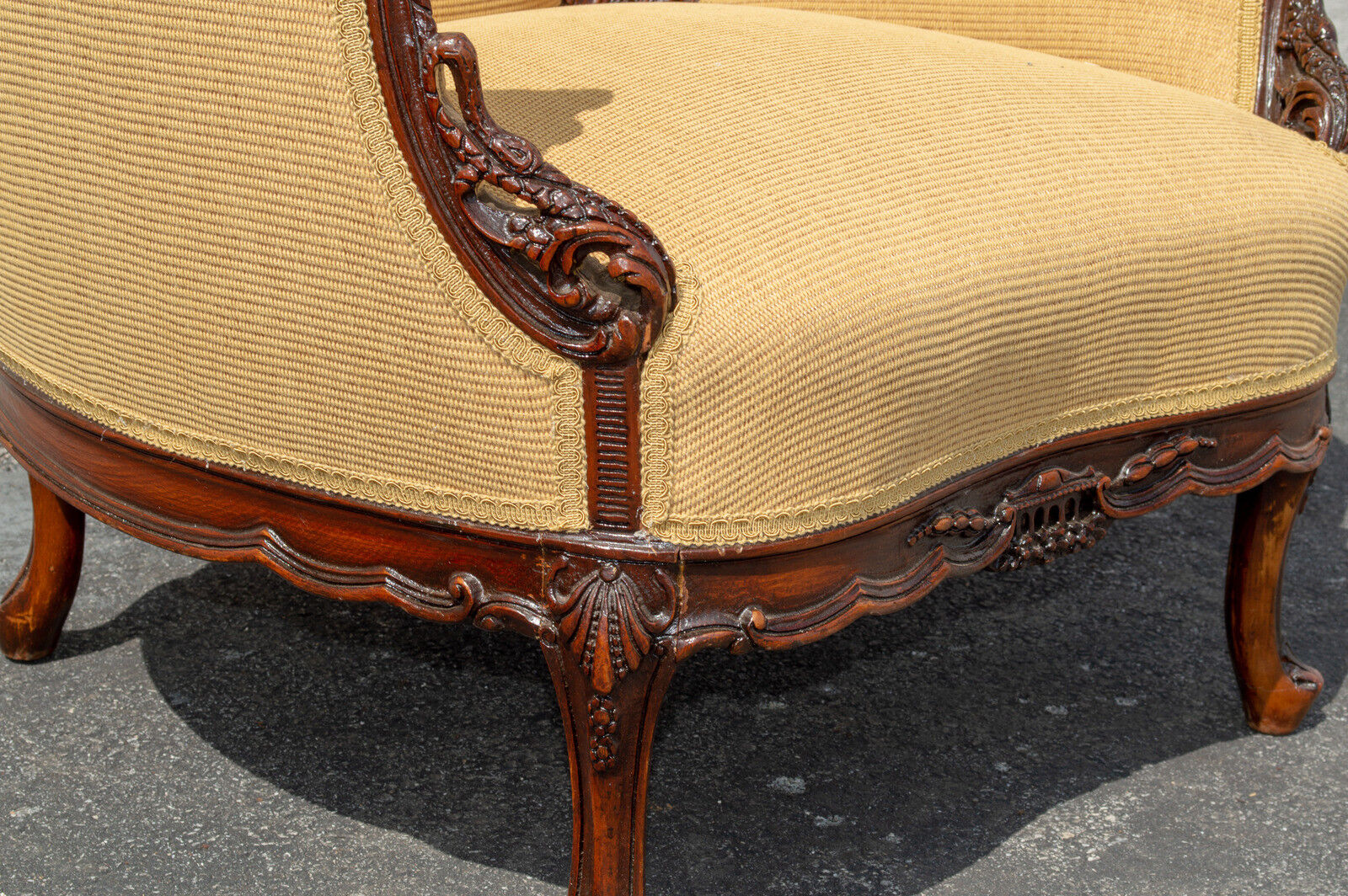 1920's Walnut English Living Room Chair, Upholstered & Restored