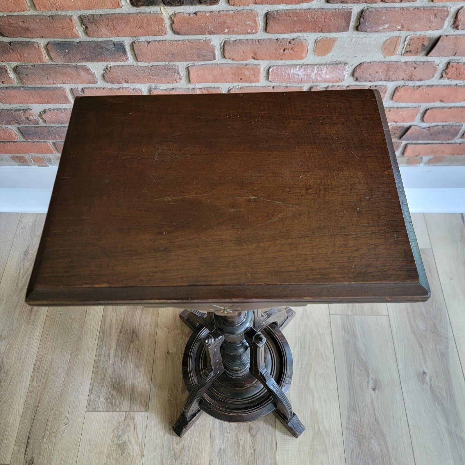 Late 1800s Eastlake Victorian Pedestal Table, 36" Tall