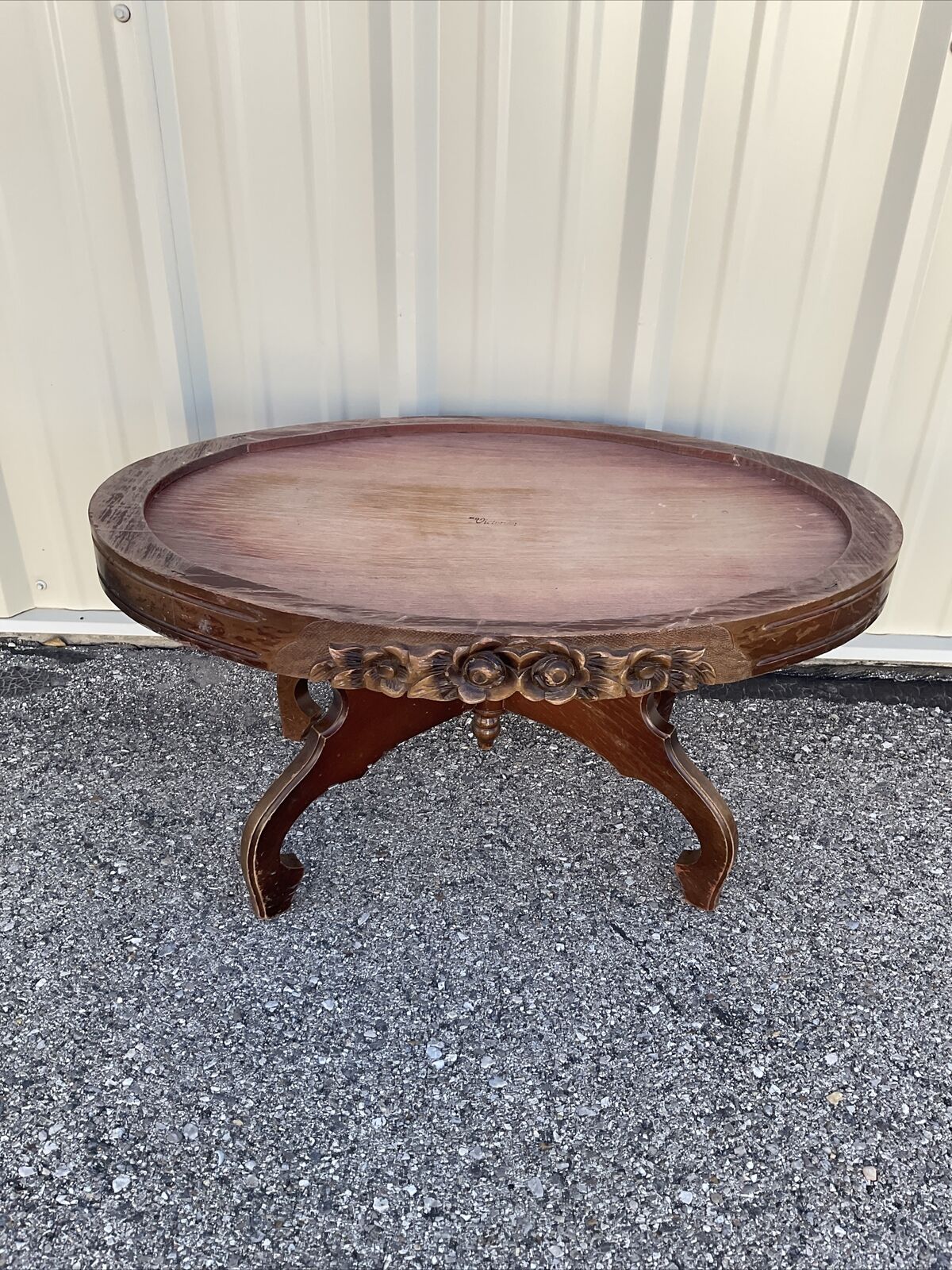 Carved oval marble top Victorian coffee table