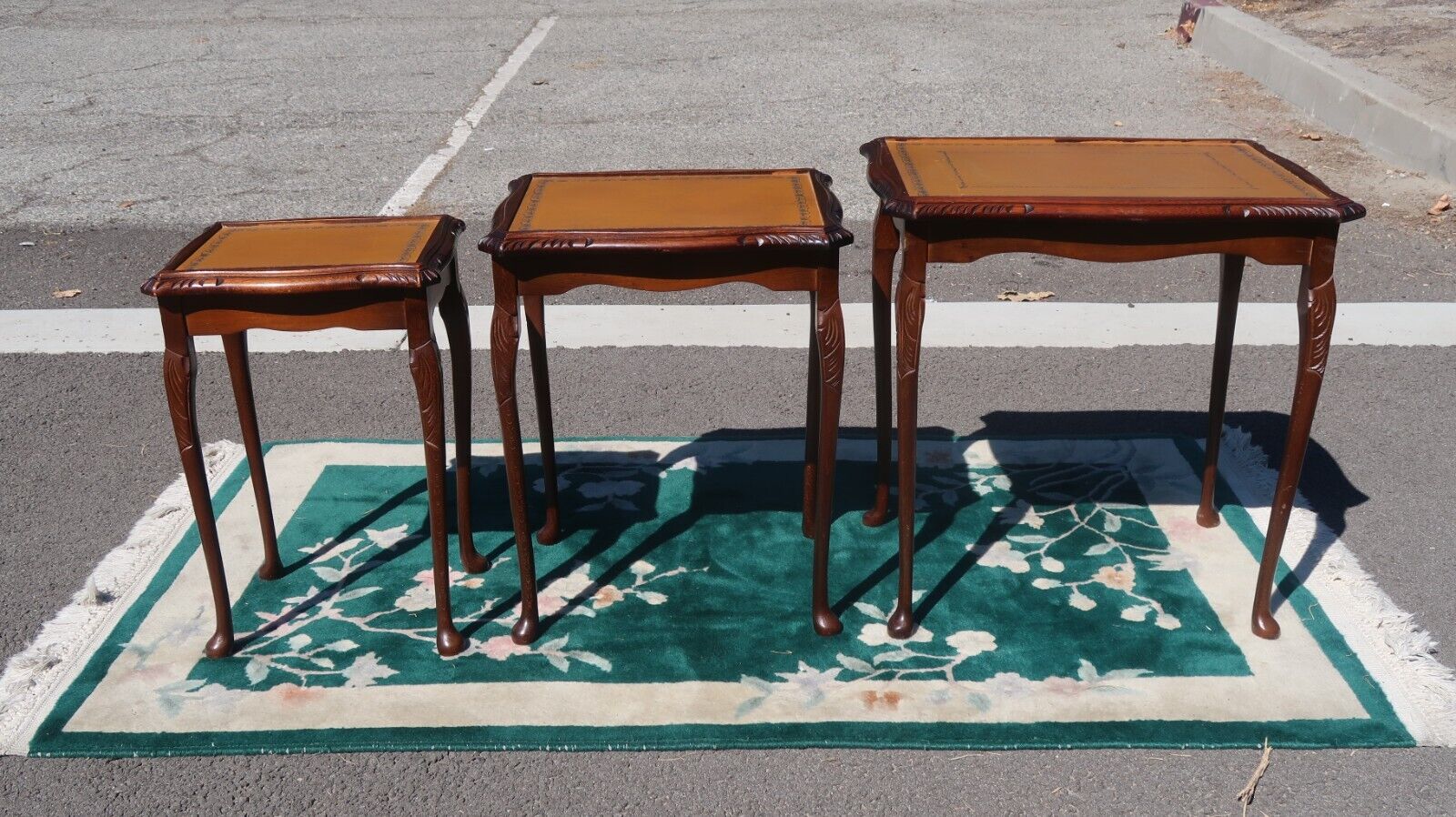 English Victorian Style Nesting Tables with Leather Top