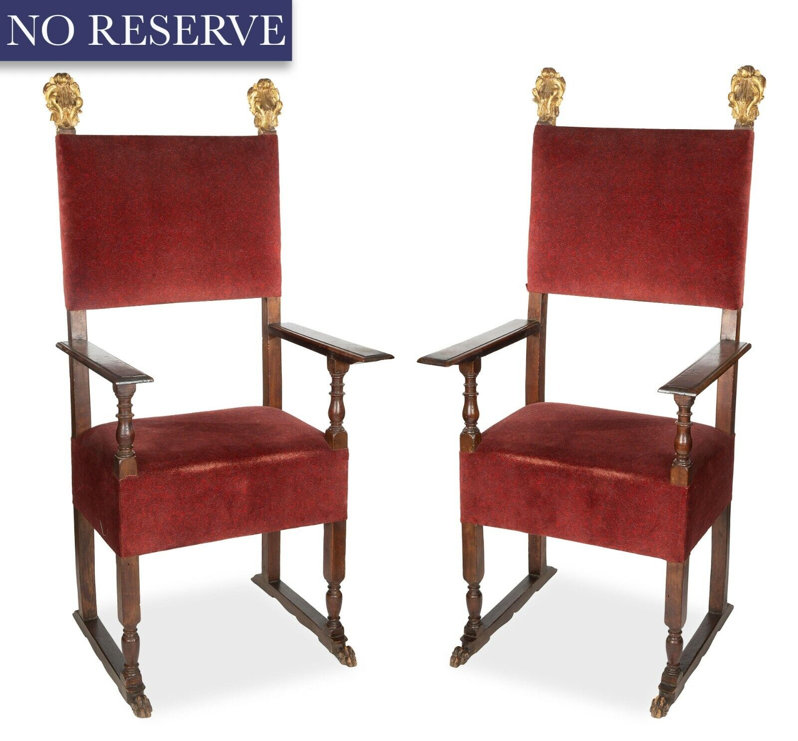 Italian Gilt and Carved Wood Throne Chairs Set