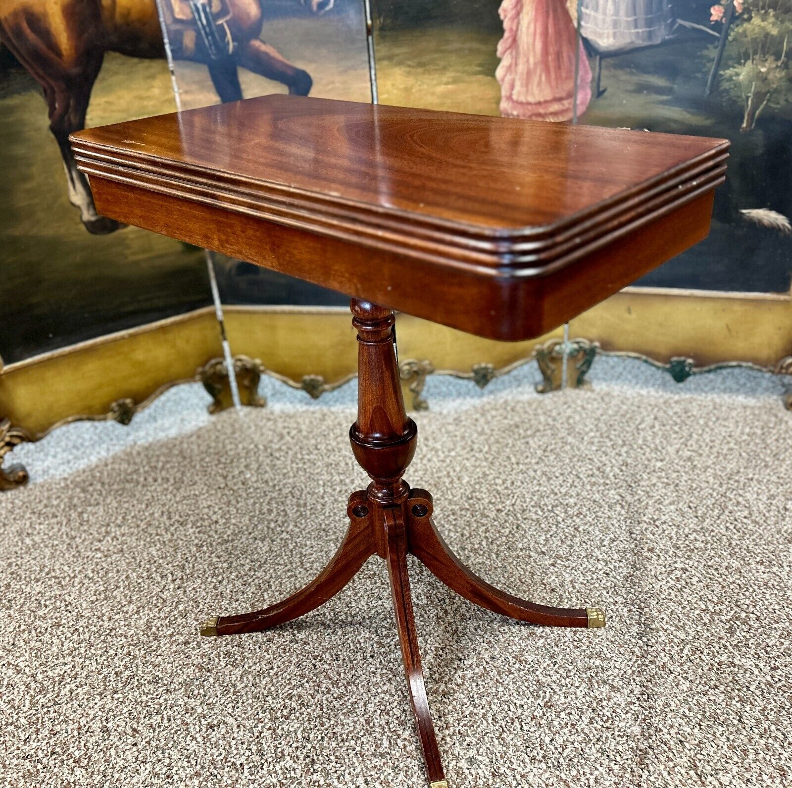 Vintage Mahogany Game Table with Swivel Folding Top