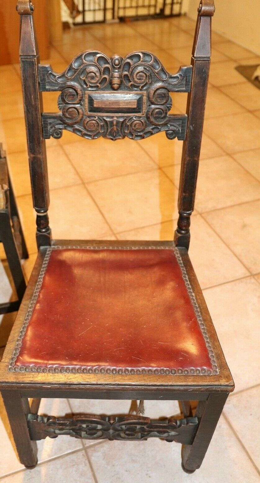 Set of 4 Antique High Back Wood Chairs