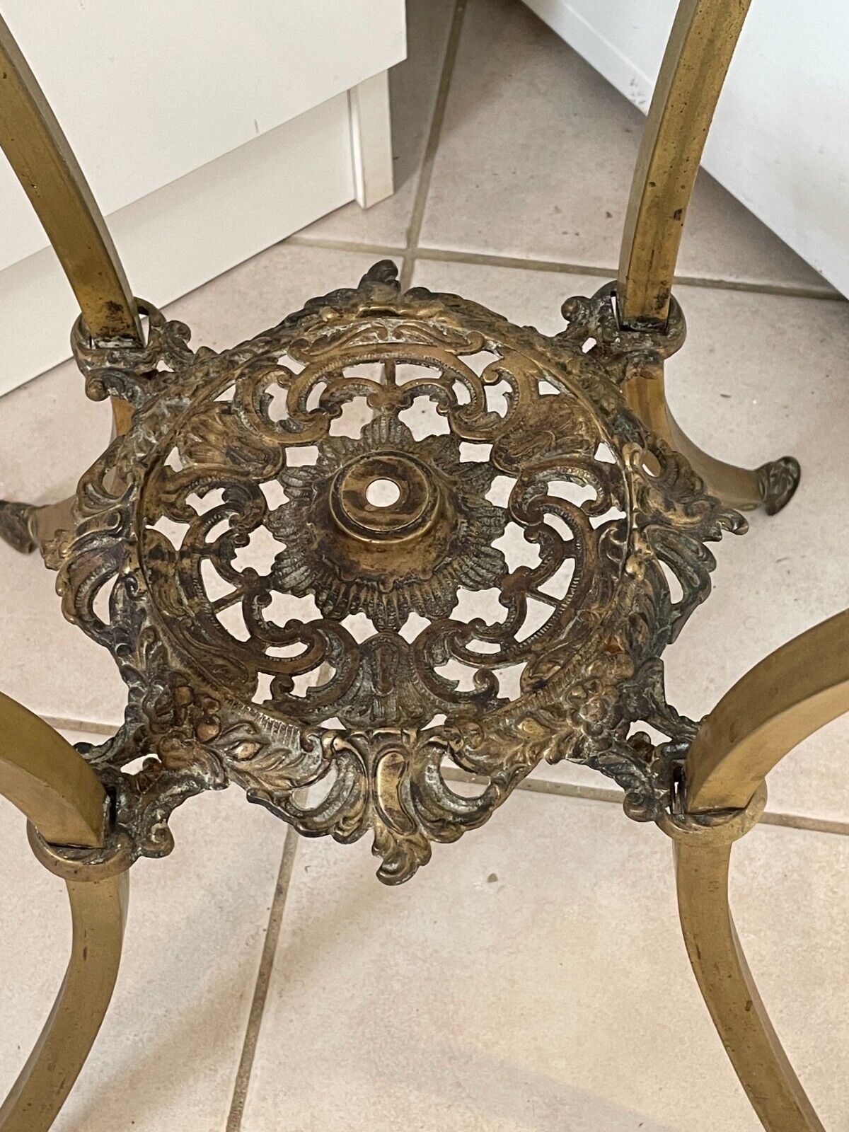 Victorian Brass Ornate Plant Stand Table with Glass Top