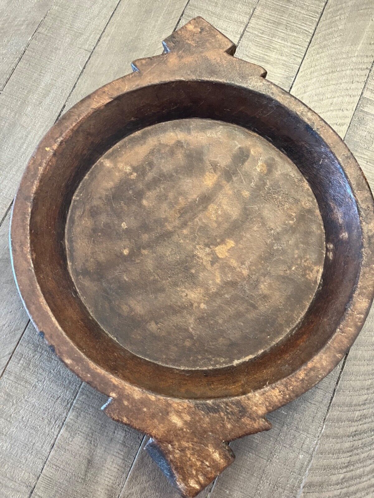 Primitive Hand Carved Wood Dough Bowl with Handles