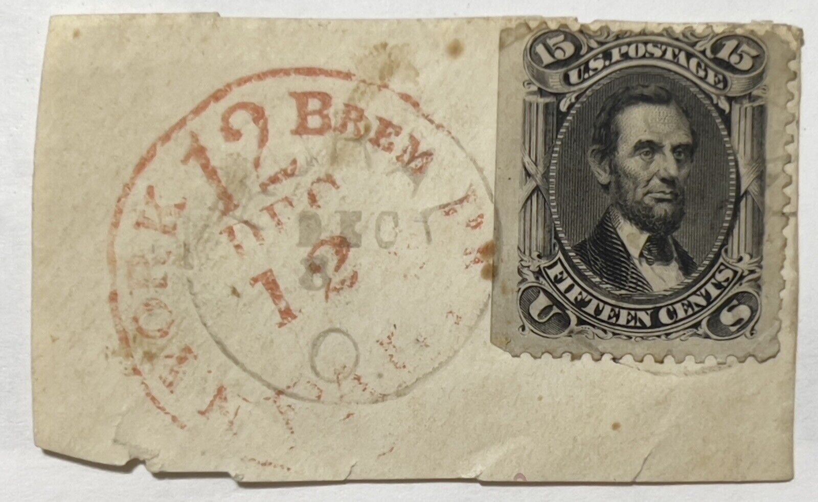 1800s US 15c Lincoln Stamp with Red Cancel