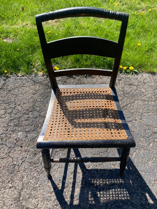 6 Antique Black Chairs with Rush Seats circa 1800s