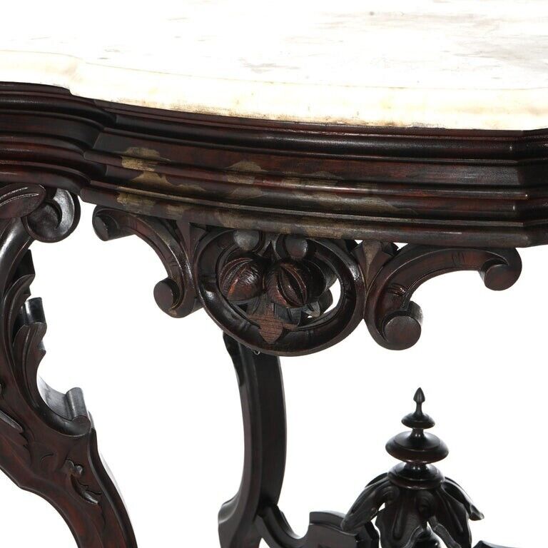 Victorian Carved Walnut Marble Turtle Top Table circa 1870