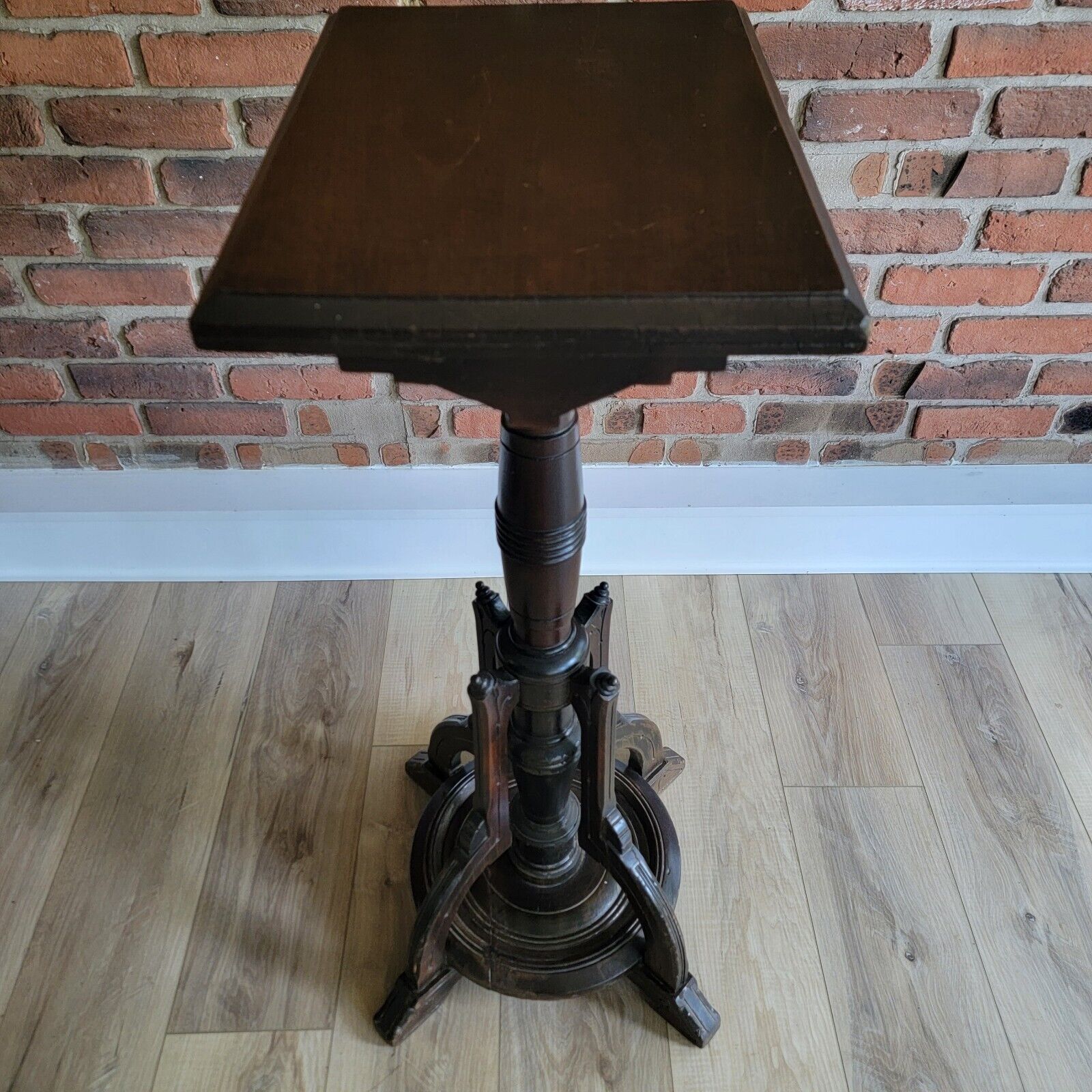 Late 1800s Eastlake Victorian Pedestal Table, 36" Tall