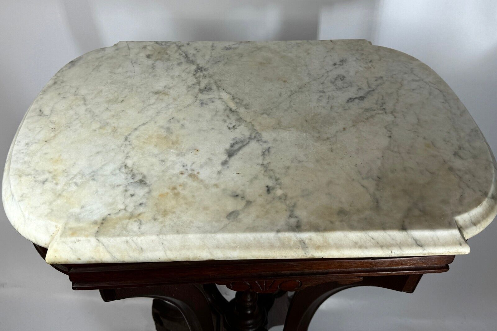 1835 Victorian Marble Top Carved Walnut Hall Table