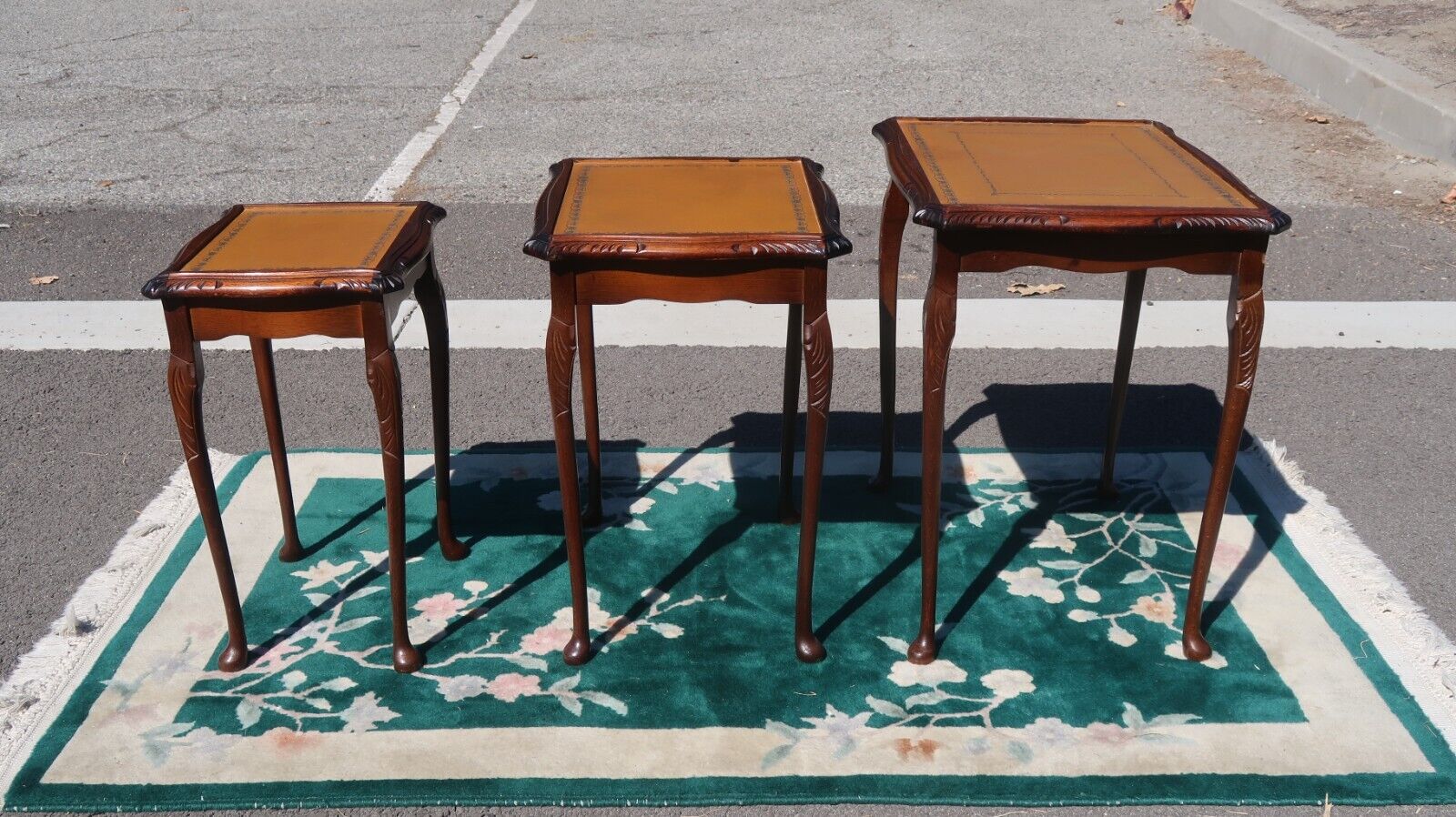 English Victorian Style Nesting Tables with Leather Top