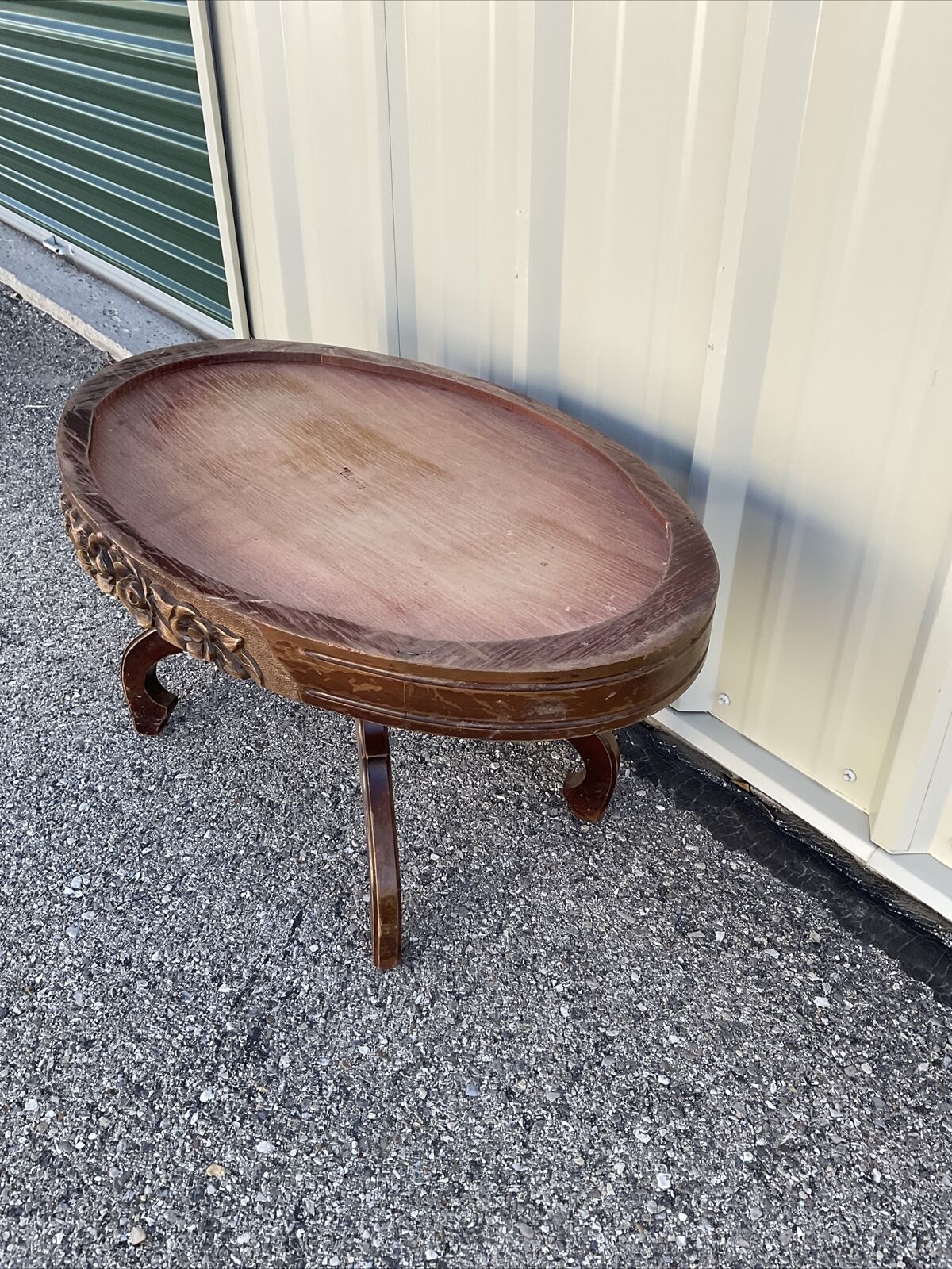 Carved oval marble top Victorian coffee table