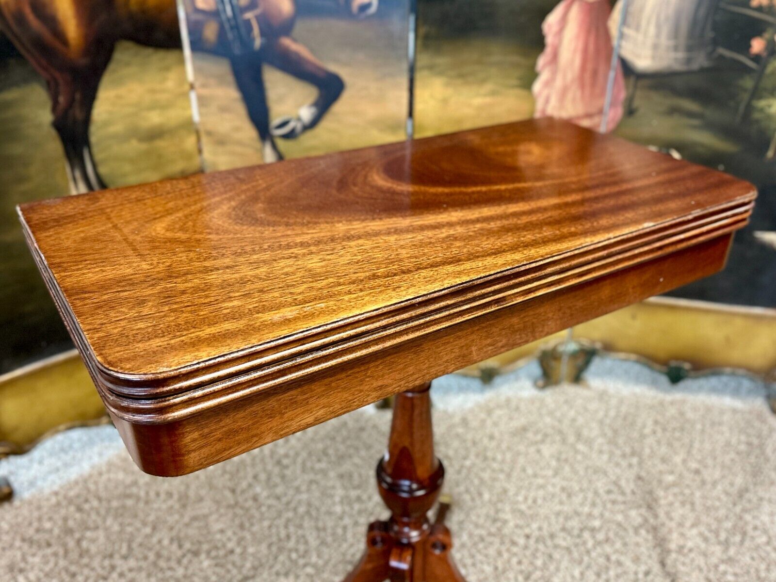 Vintage Mahogany Game Table with Swivel Folding Top