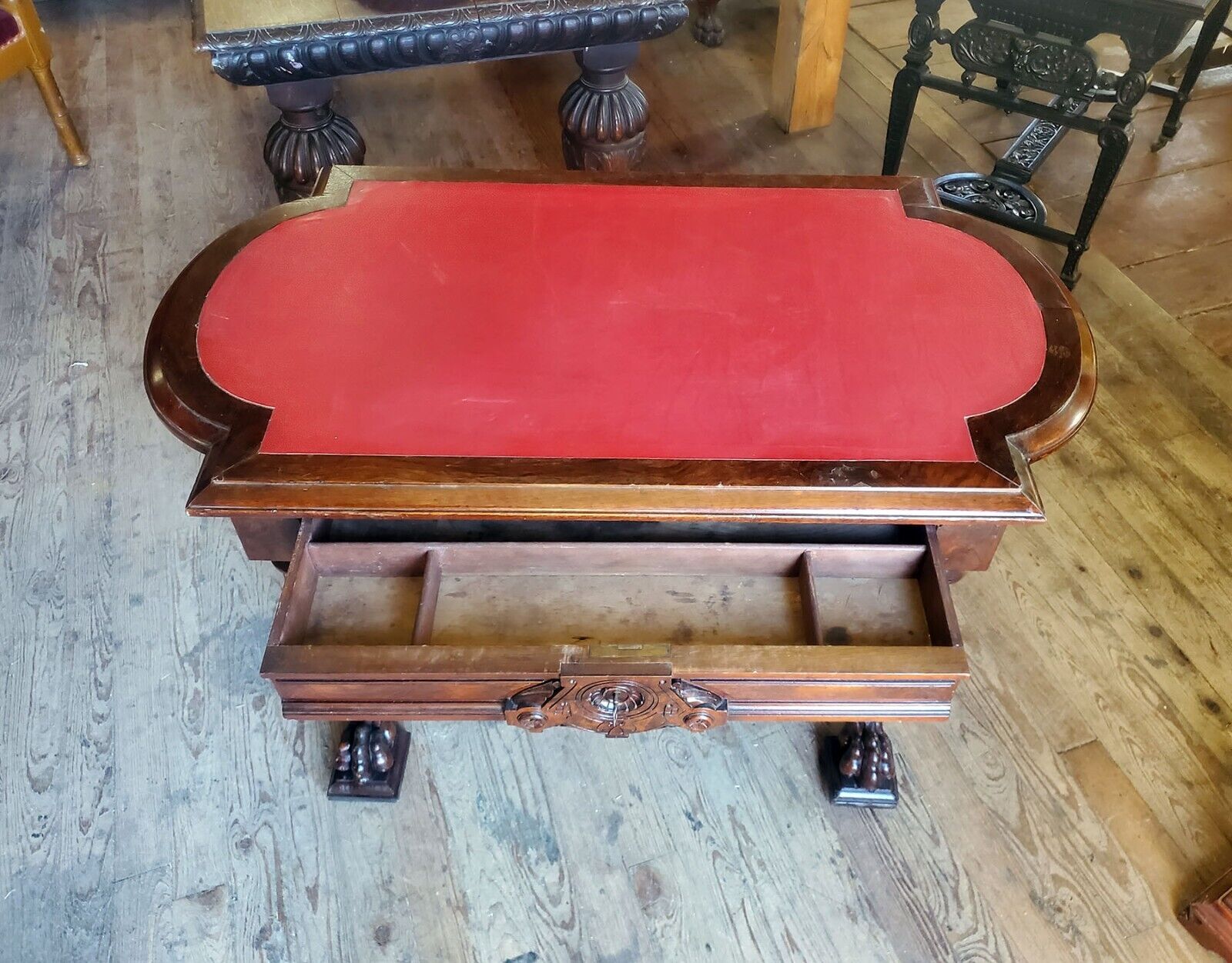 Antique Victorian Renaissance Walnut Brooks Library Table