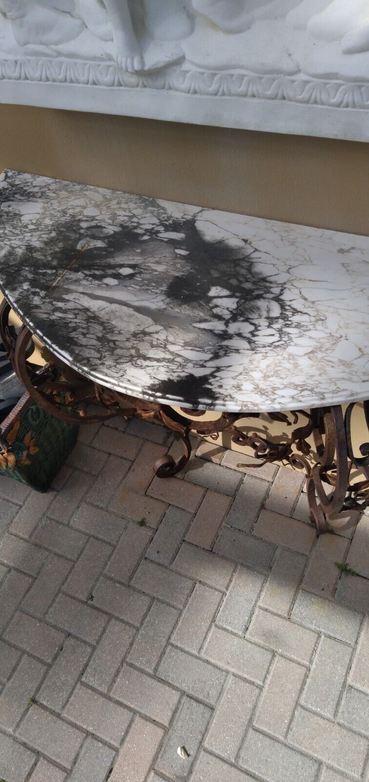 Antique Wrought Iron Table with Marble Top 50x40x17