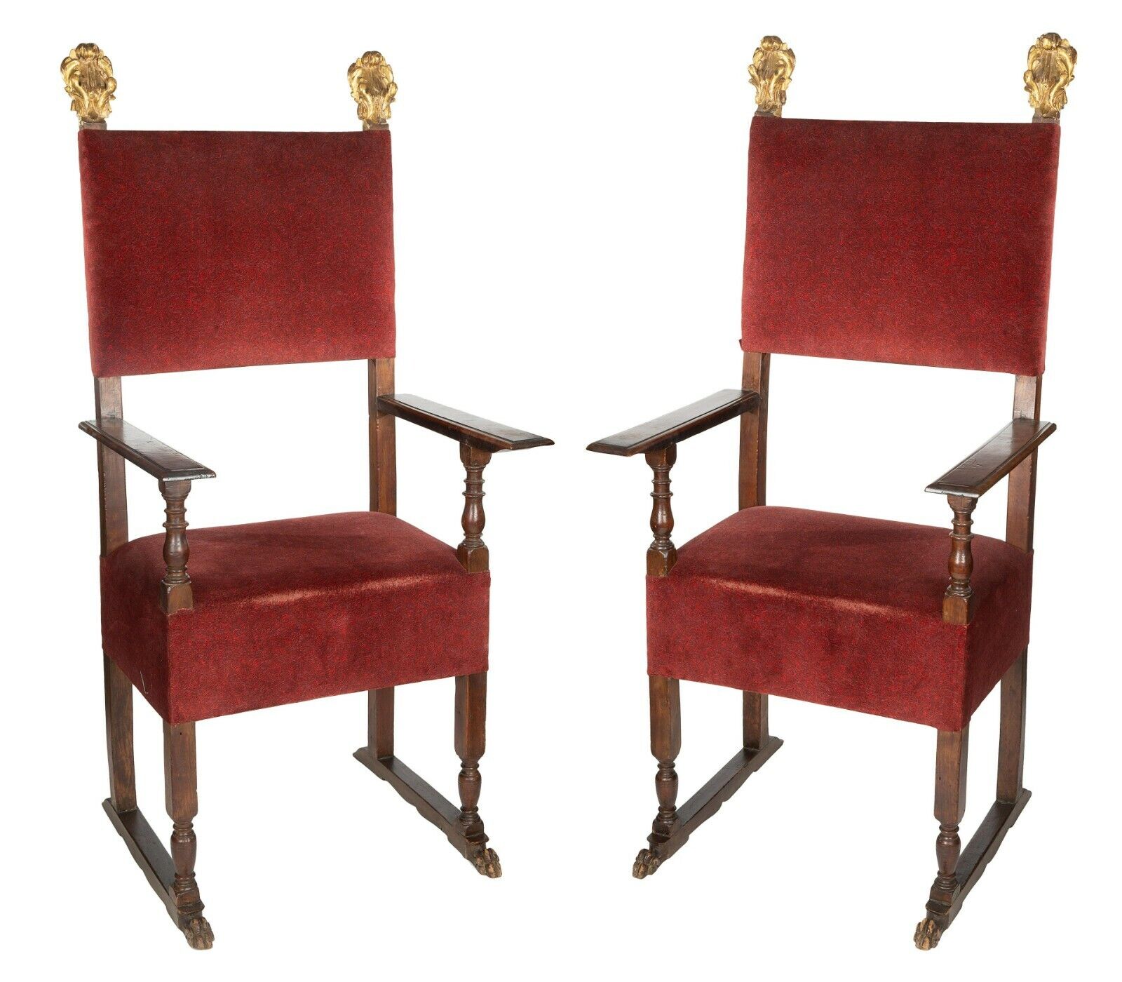 Italian Gilt and Carved Wood Throne Chairs Set
