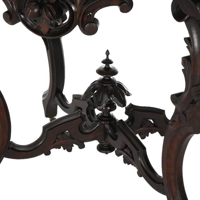 Victorian Carved Walnut Marble Turtle Top Table circa 1870