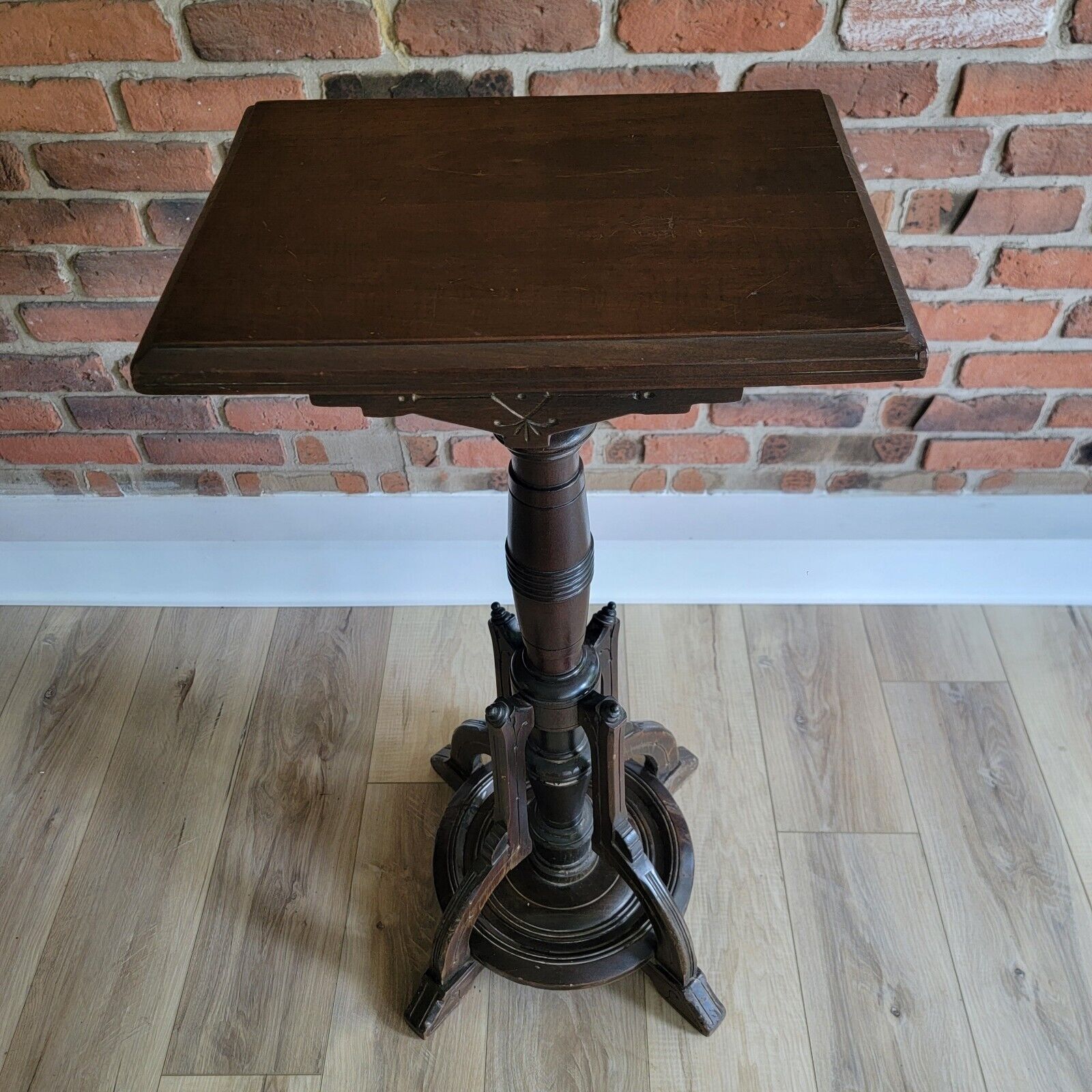 Late 1800s Eastlake Victorian Pedestal Table, 36" Tall