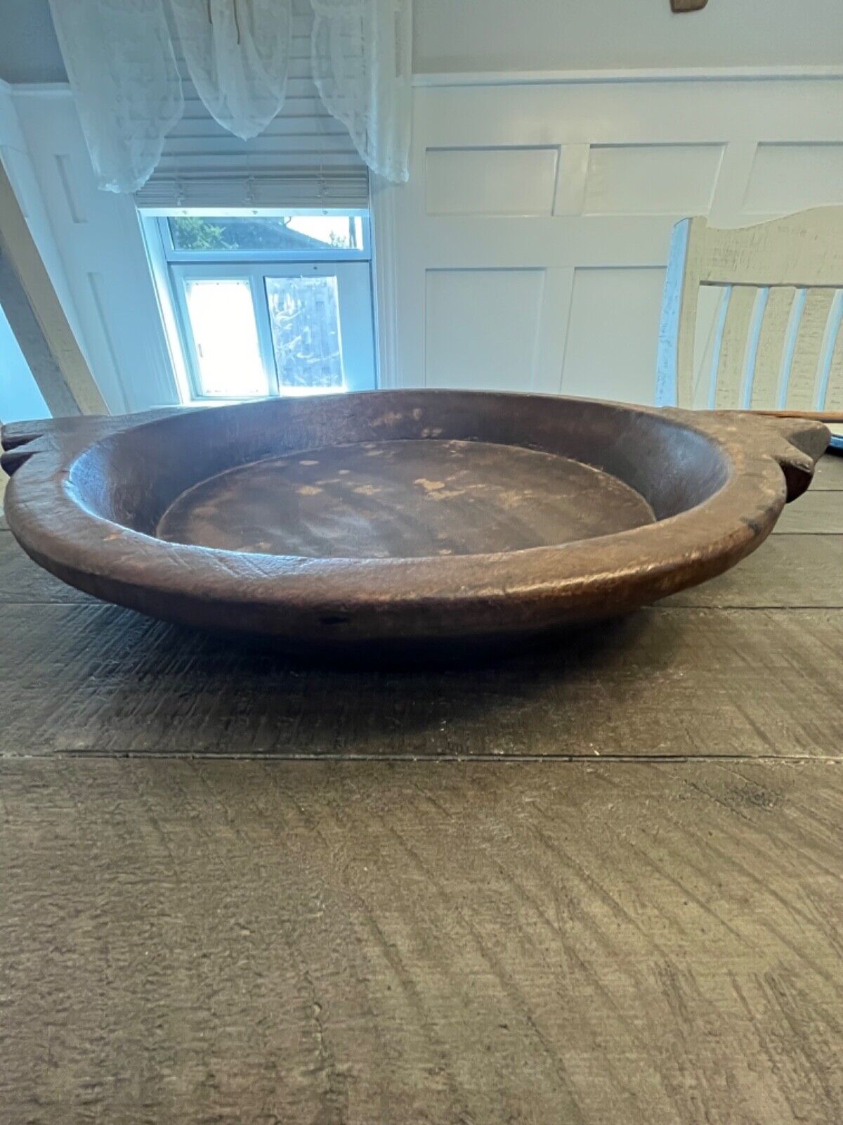 Primitive Hand Carved Wood Dough Bowl with Handles