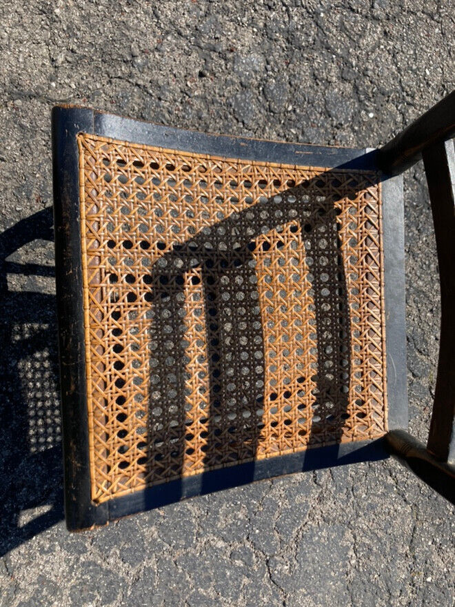 6 Antique Black Chairs with Rush Seats circa 1800s
