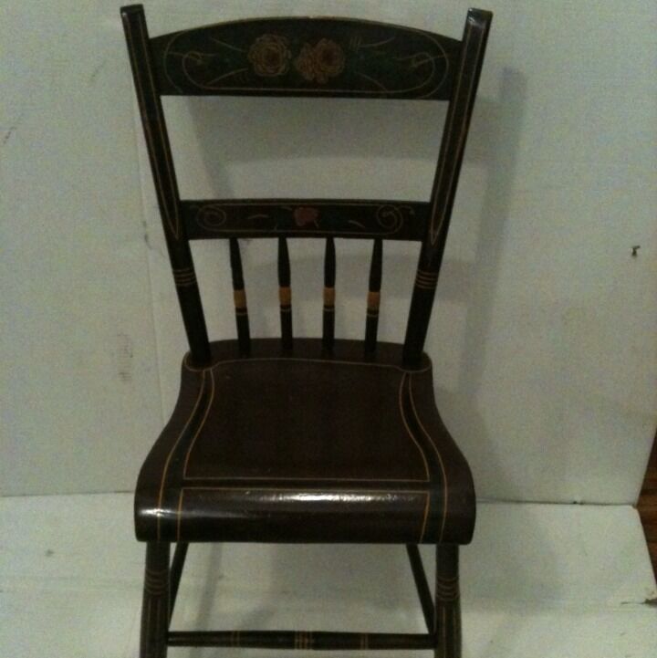 1800s Antique Hand Hewen Chair with Hand Stenciling