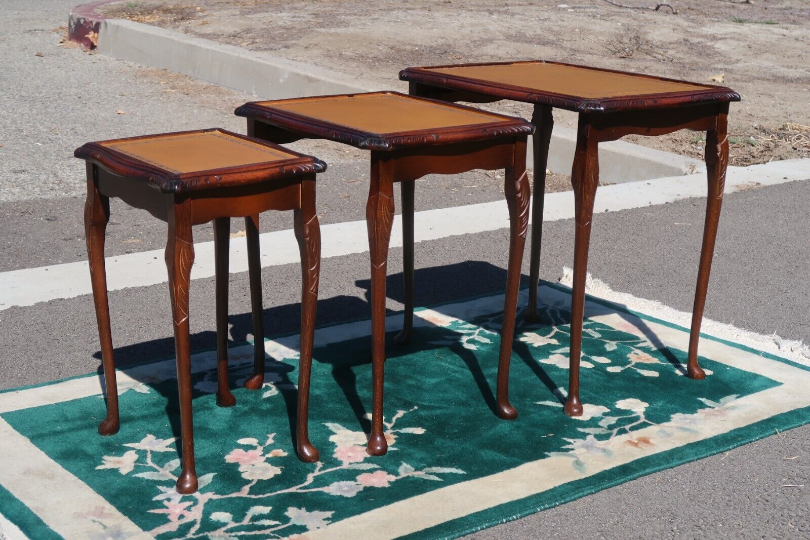 English Victorian Style Nesting Tables with Leather Top