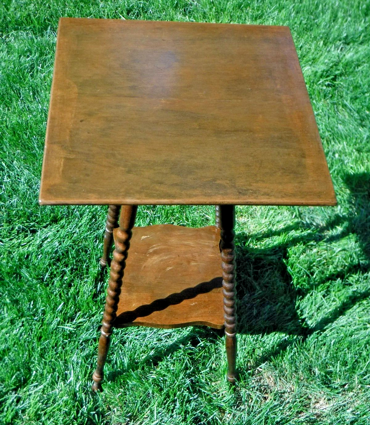 Victorian style 15" square table with bobbin leg