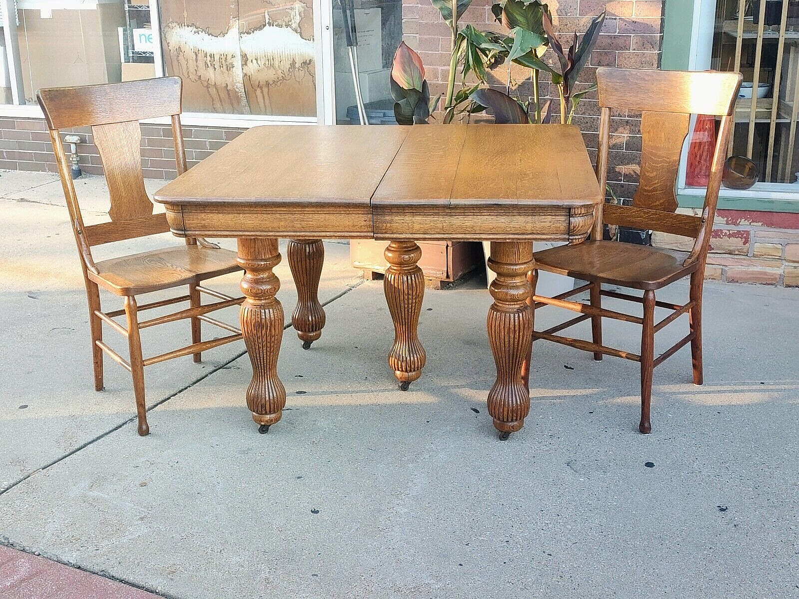 Victorian Oak Farm Harvest Table & Chairs Set