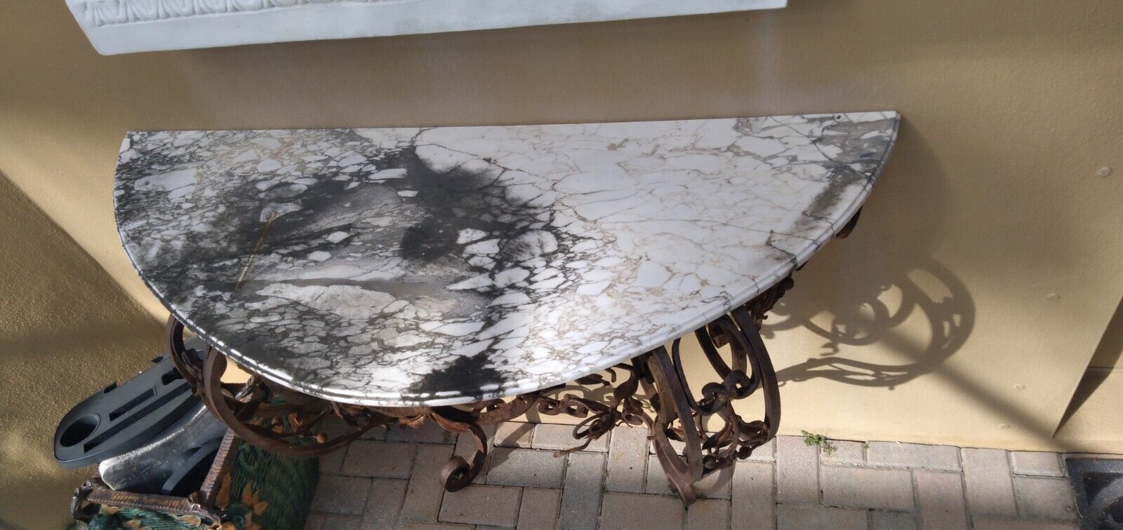 Antique Wrought Iron Table with Marble Top 50x40x17