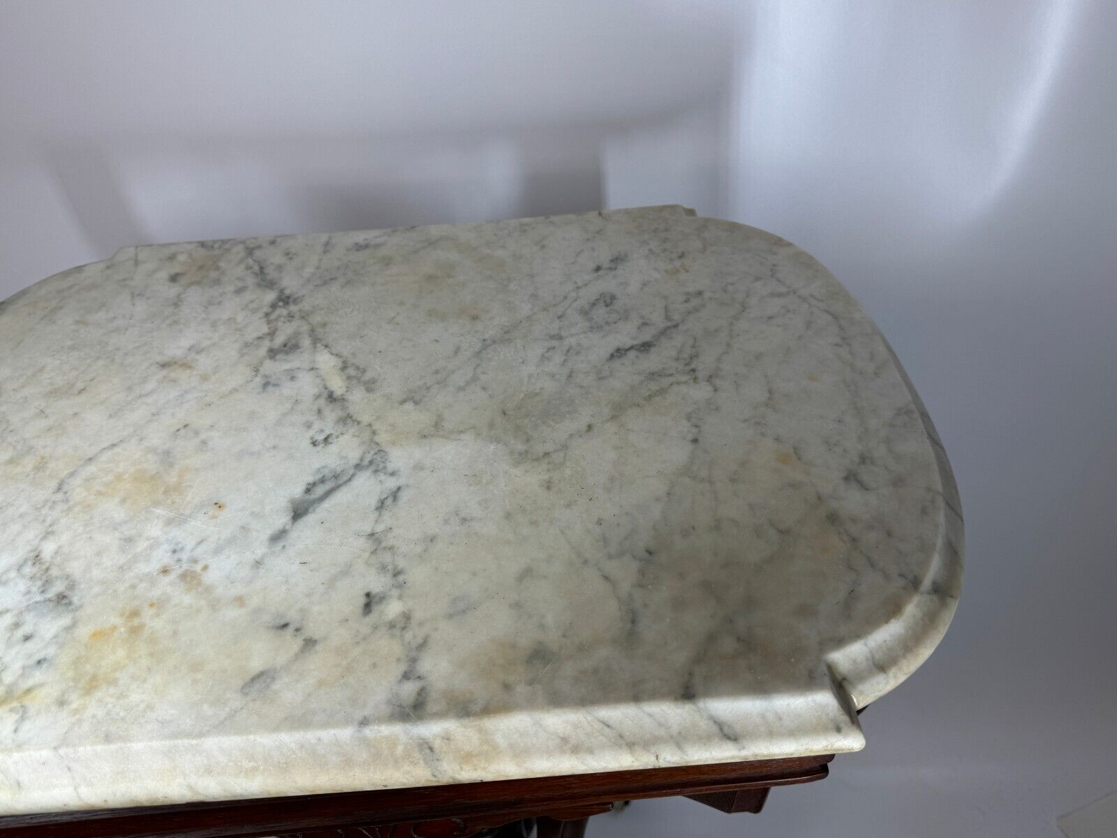 1835 Victorian Marble Top Carved Walnut Hall Table