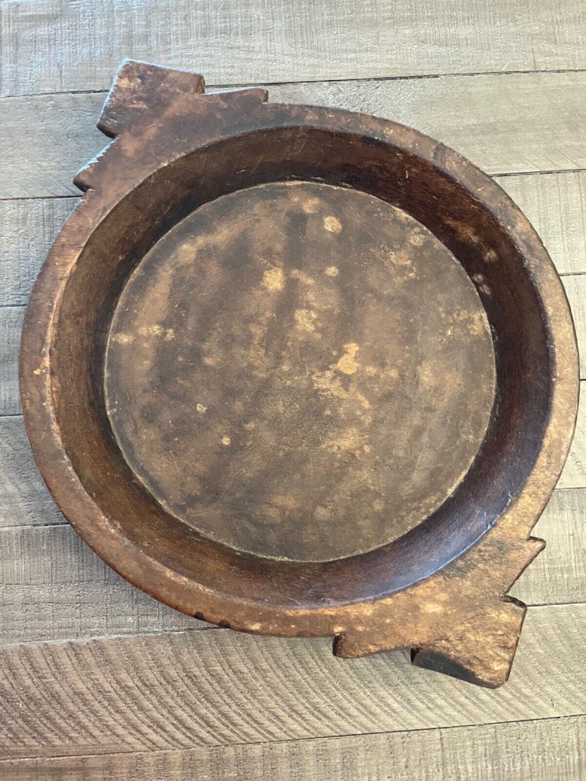 Primitive Hand Carved Wood Dough Bowl with Handles