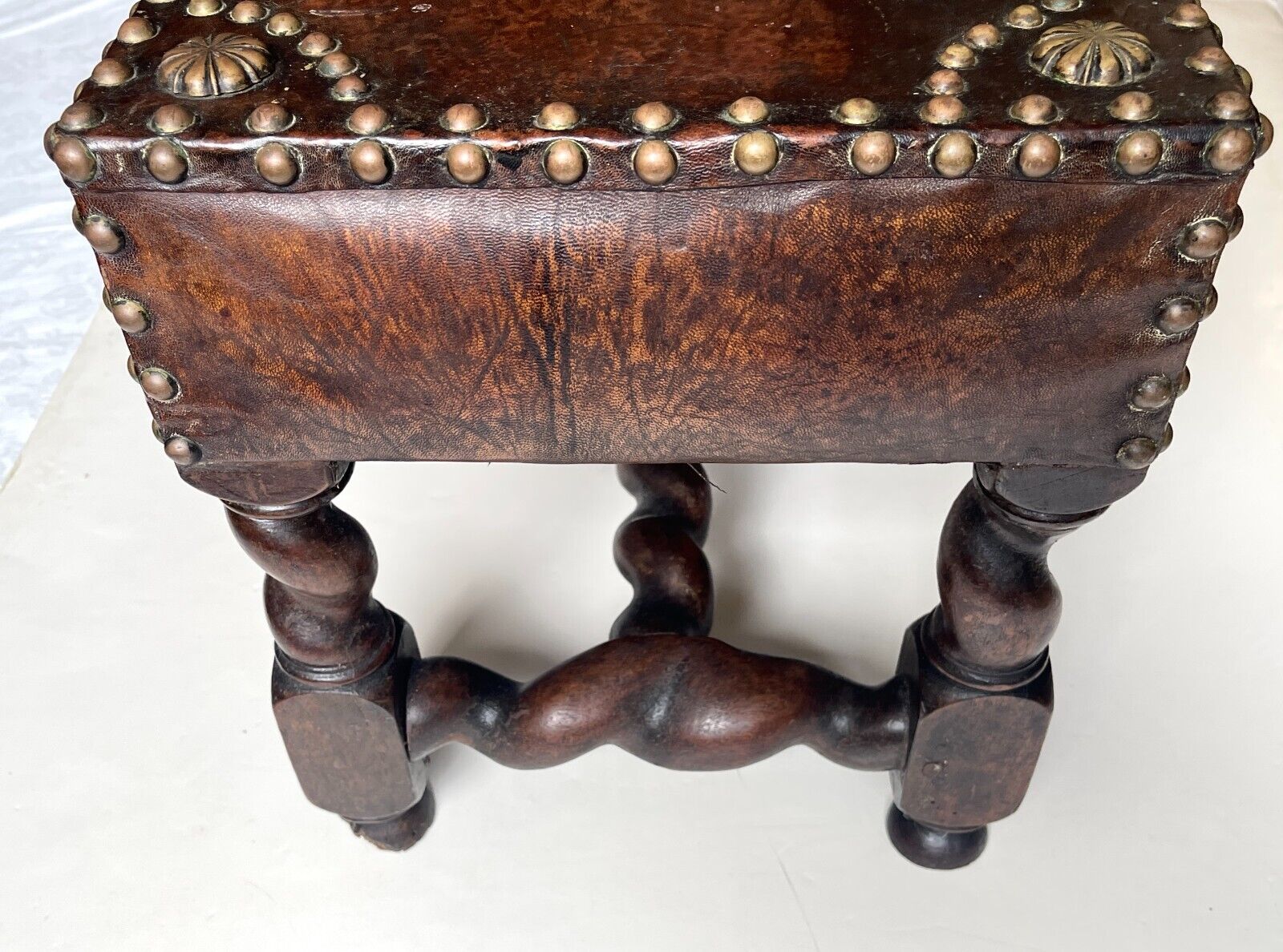 Edwardian Leather & Oak Footstool from 1900-1910