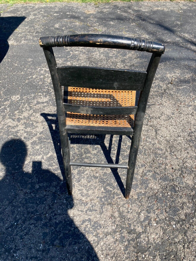 6 Antique Black Chairs with Rush Seats circa 1800s
