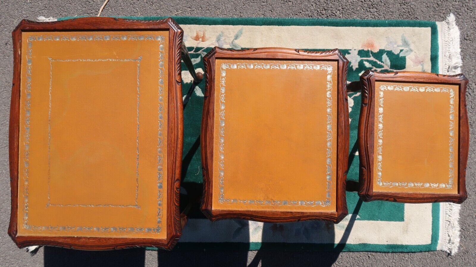 English Victorian Style Nesting Tables with Leather Top