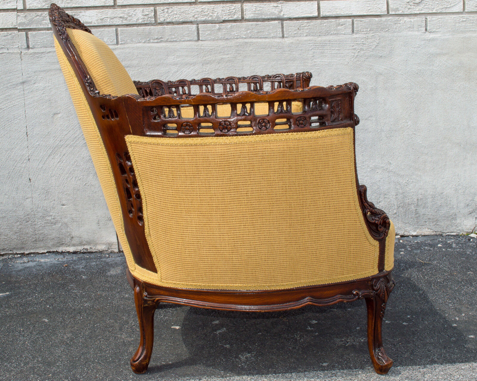 1920's Walnut English Living Room Chair, Upholstered & Restored