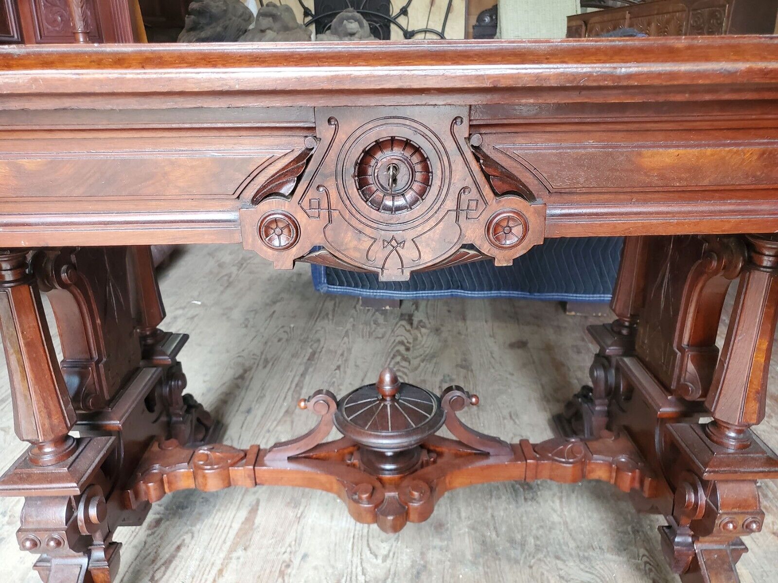 Antique Victorian Renaissance Walnut Brooks Library Table