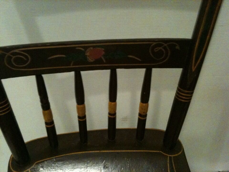 1800s Antique Hand Hewen Chair with Hand Stenciling