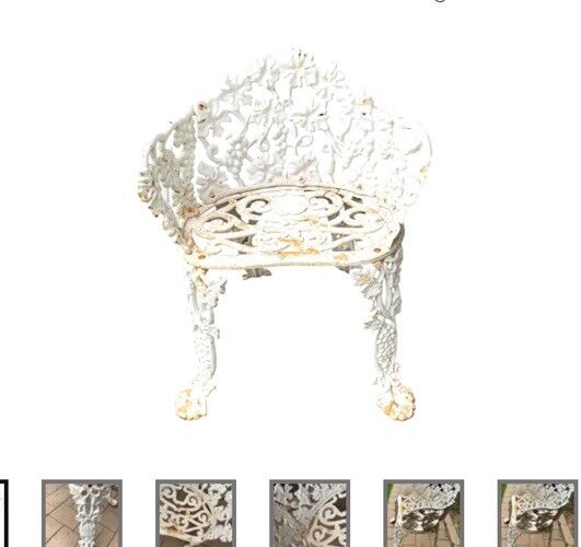 Victorian Style White Cast Iron Garden Patio Chair