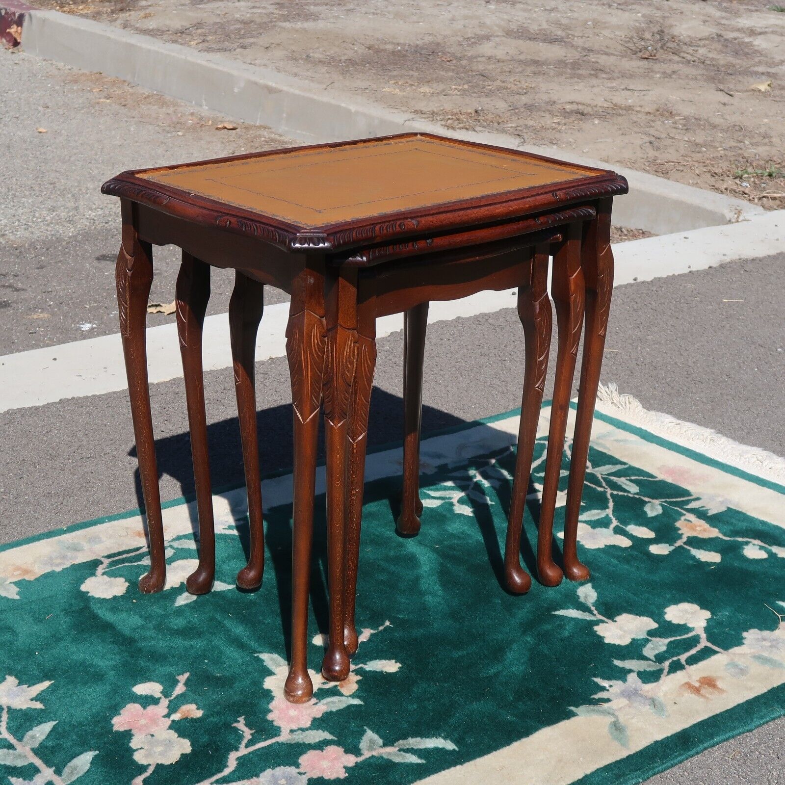 English Victorian Style Nesting Tables with Leather Top