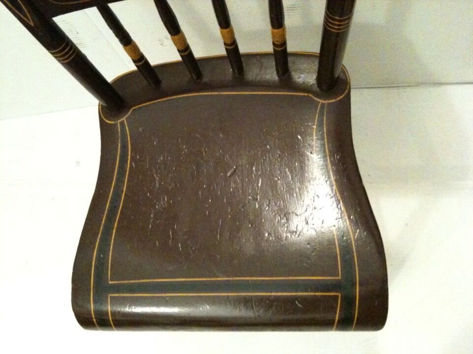1800s Antique Hand Hewen Chair with Hand Stenciling