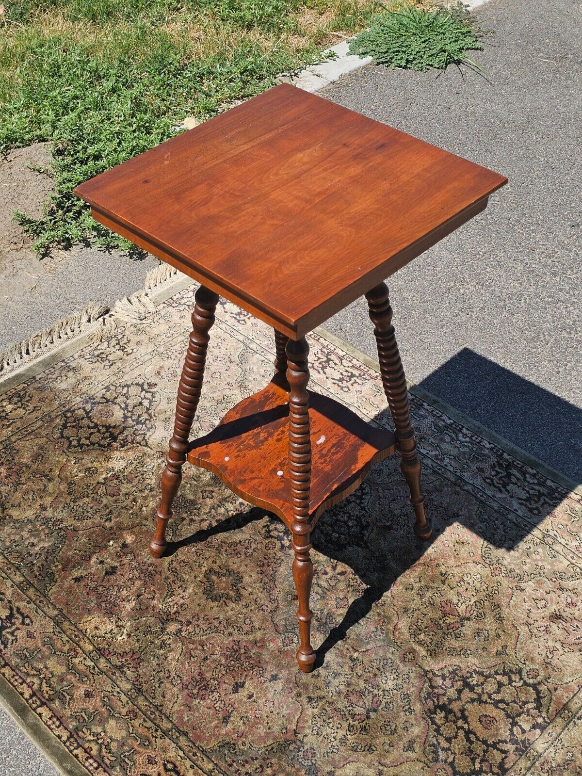 Victorian Square Table with Bottom Shelf 15" x 15