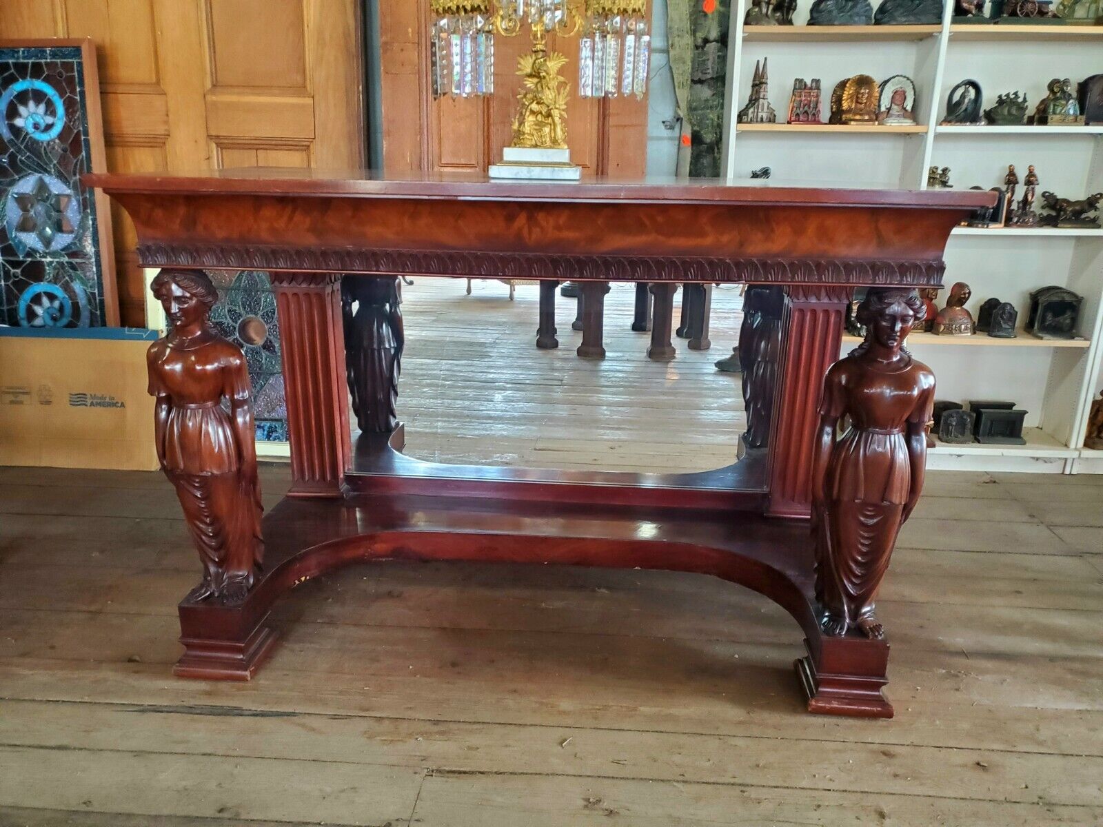 Antique Victorian Empire Mahogany Figural Pier Table Ladies